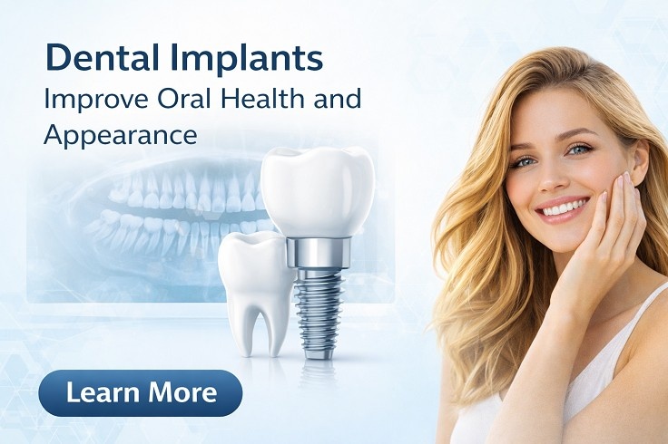 Dental implants treatment for replacing missing teeth and improving oral health and smile appearance