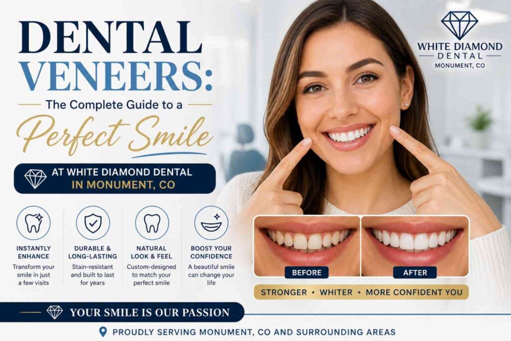 Dental veneers complete guide for a perfect smile at White Diamond Dental Monument CO with before and after results